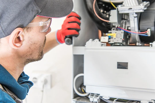 Man inspecting furnace